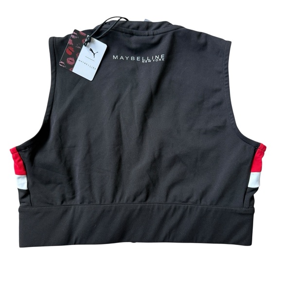 NWT PUMA x Maybelline Women's Black Cropped Zip Tank Top M Athletic Gym Work Out - Picture 3 of 5